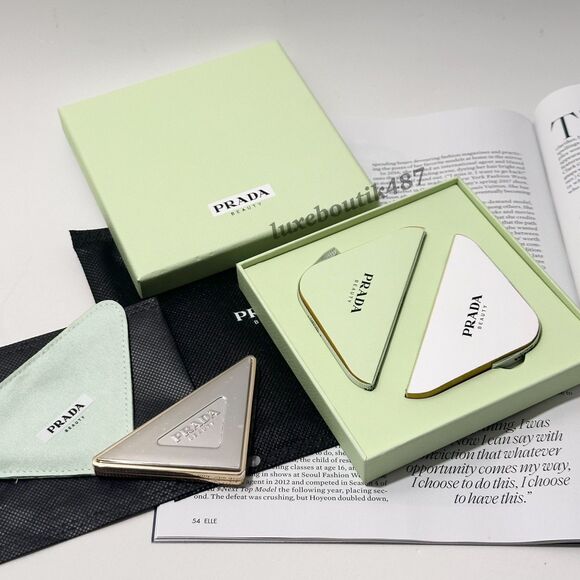 Prada Other - New PRADA Beauty Triangle Double Mirror + Ornaments Gift Set 2PCS